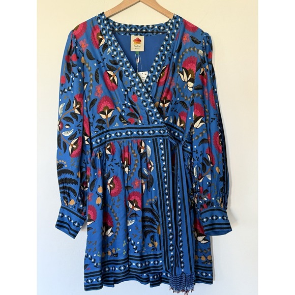 FARM Rio Dresses & Skirts - NEW, Farm Rio Palms Paradise Long Sleeve Wrap Minidress  Dress Blue L Large